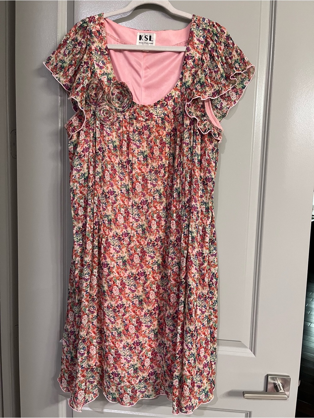 KSL Pink Floral Ruffle Sleeve Dress